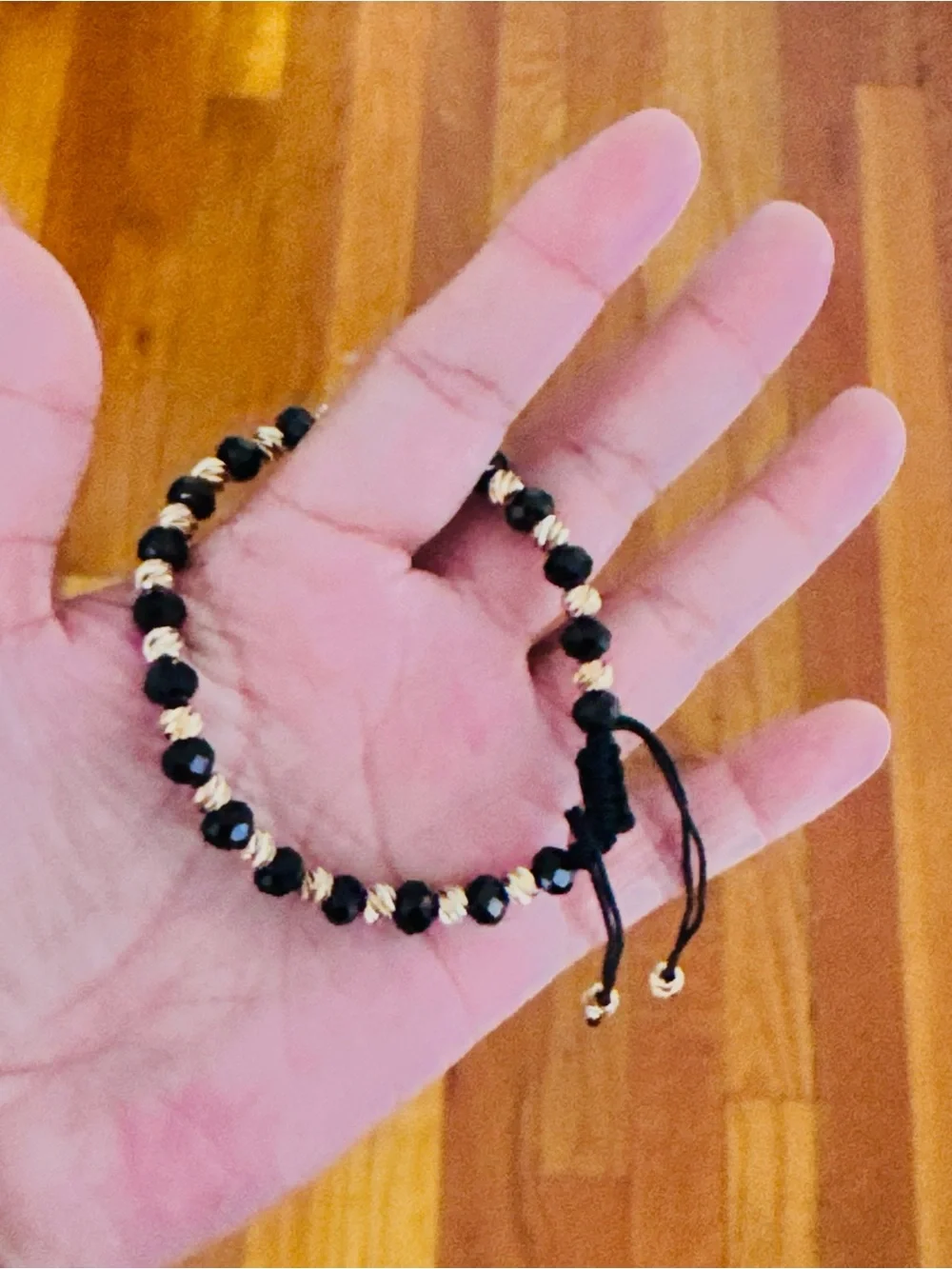 18K Gold Plated Beaded Adjustable Black and Gold Men's Bracelet. New
